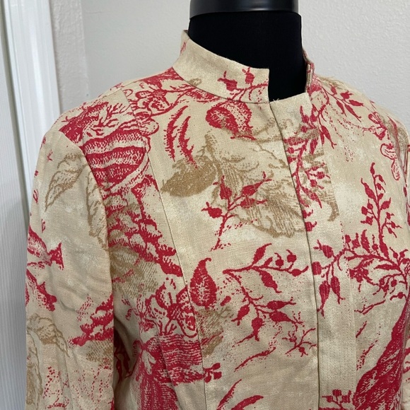 Sigrid Olsen Women's Long Floral Linen Jacket Coat Butterfly Size M Mandarin - Picture 2 of 9